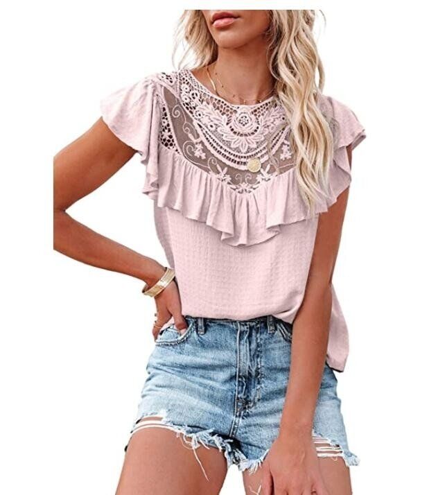 Lace Flowy Ruffle Sleeve Shirts Blouses, 5 colors to choose from