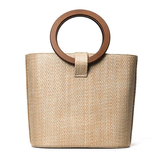 Hand Woven Handbag with Wooded O-Handle