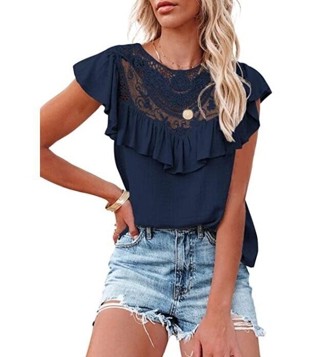 Lace Flowy Ruffle Sleeve Shirts Blouses, 5 colors to choose from