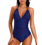 High Neck Halter One Piece Bathing Suit, Green Navy Rose Black, Sizes XS-2XL