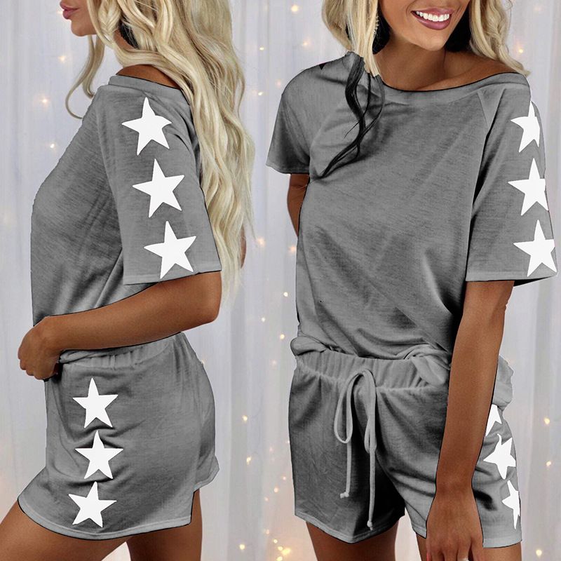 Five-star Printing Short-sleeved Round Neck Fashion Casual Pajamas Women