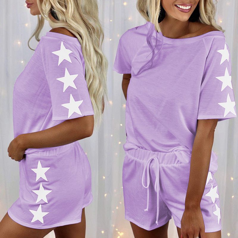 Five-star Printing Short-sleeved Round Neck Fashion Casual Pajamas Women