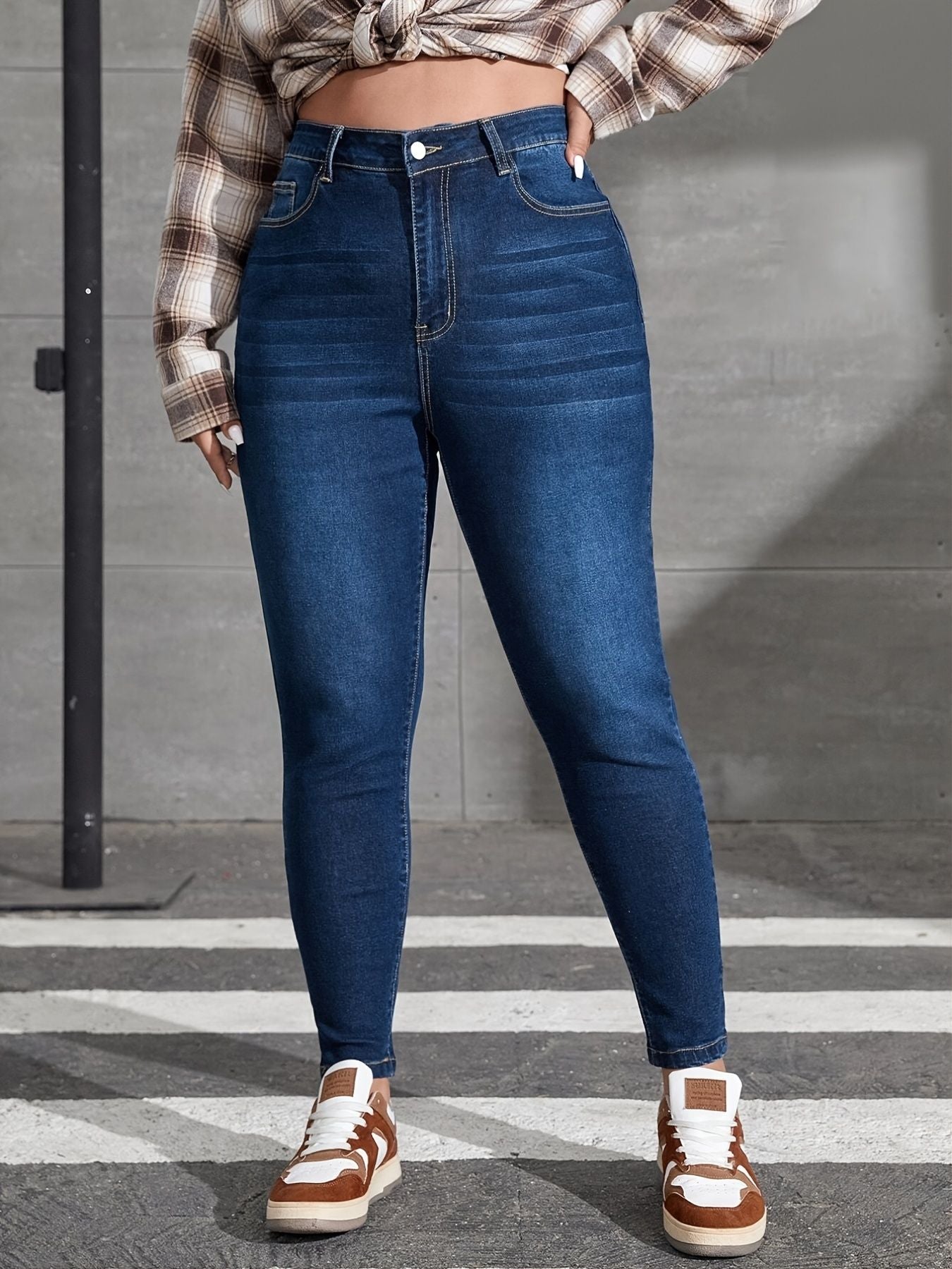 Plus Size Button Up Skinny Jeans; Women's High Stretch Casual Skinny Jeans, sizes 12-24