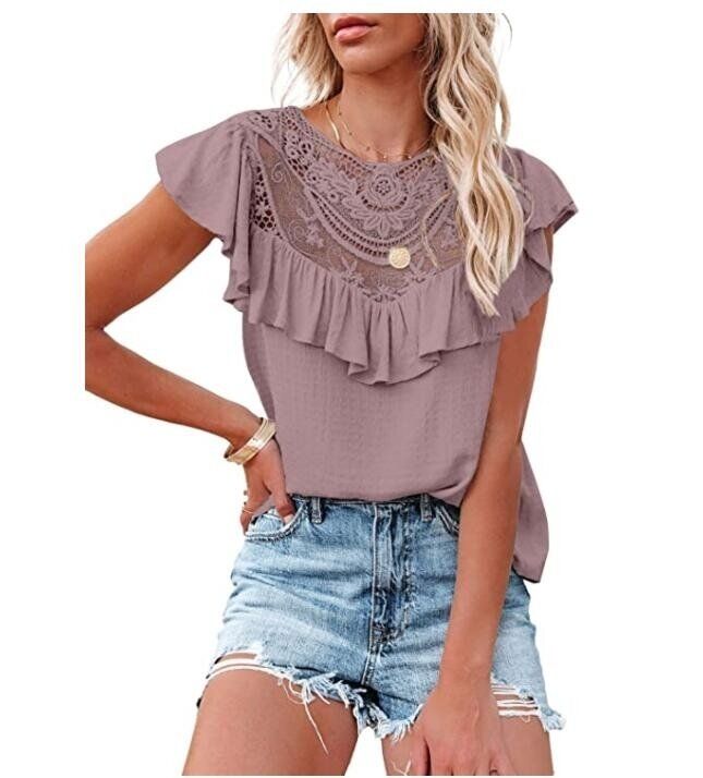 Lace Flowy Ruffle Sleeve Shirts Blouses, 5 colors to choose from