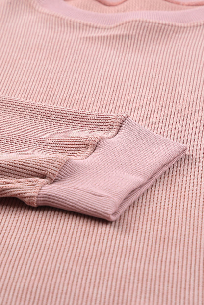 Pink Solid Ribbed Round Neck Pullover Sweatshirt, 6 colors to choose from, sizes up to 3XL