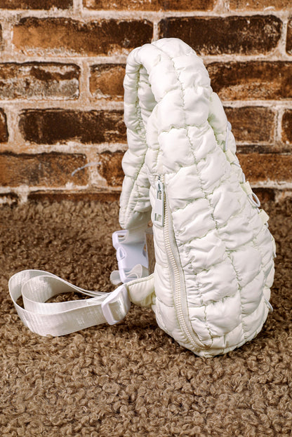 White Marshmallow Quilted Drawstring Decor Sling Bag