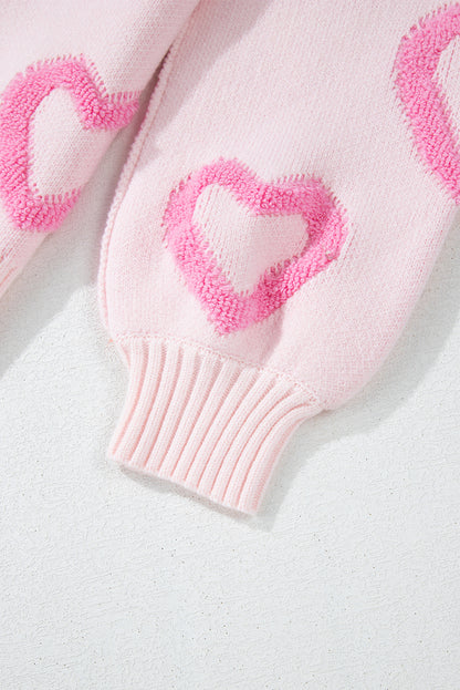 Pink Heart Shape Bubble Sleeve Baggy Sweater