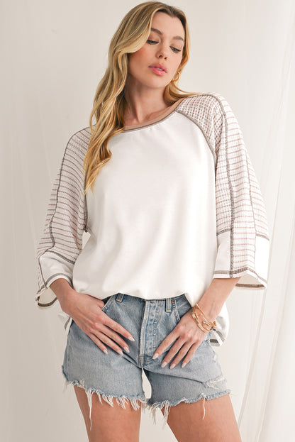 Striped Raglan Sleeve Top, black or taupe