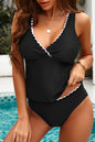 Black Scalloped Edge V Neck Tankini Swimsuit