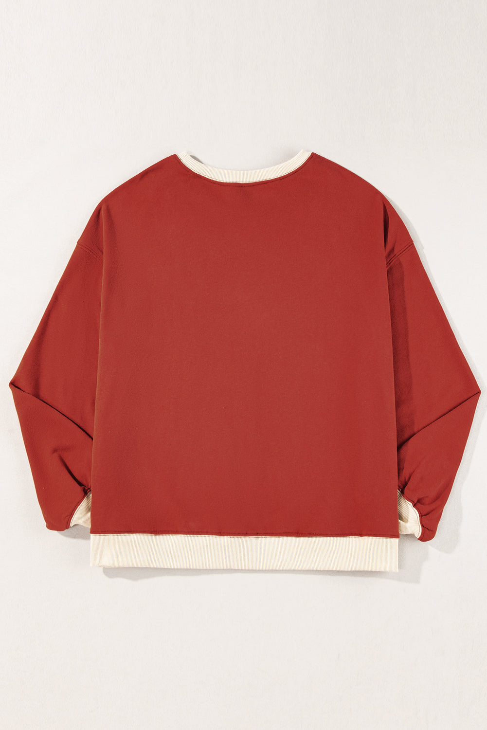 White Color Block Drop Shoulder Crewneck Oversized Sweatshirt